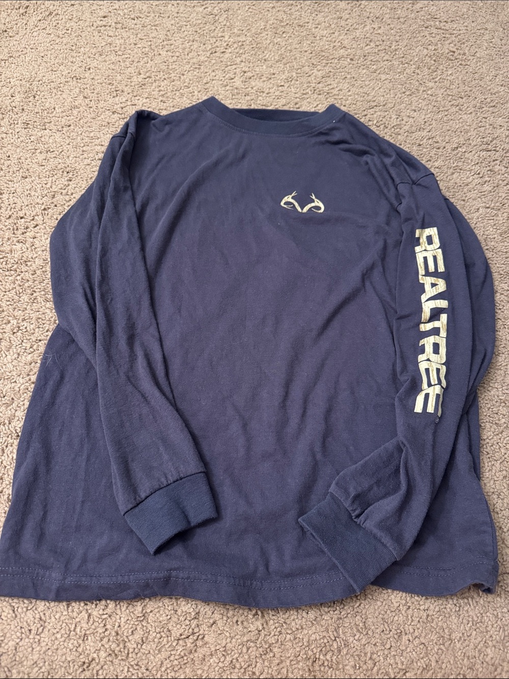 Realtree Long Sleeve Crewneck Shirt in Navy with White Logo